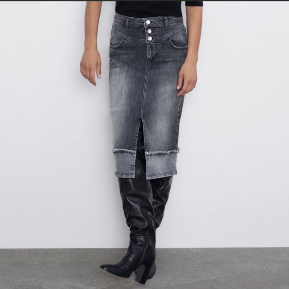 ZARA DENIM MIDI SKIRT WITH SLIT